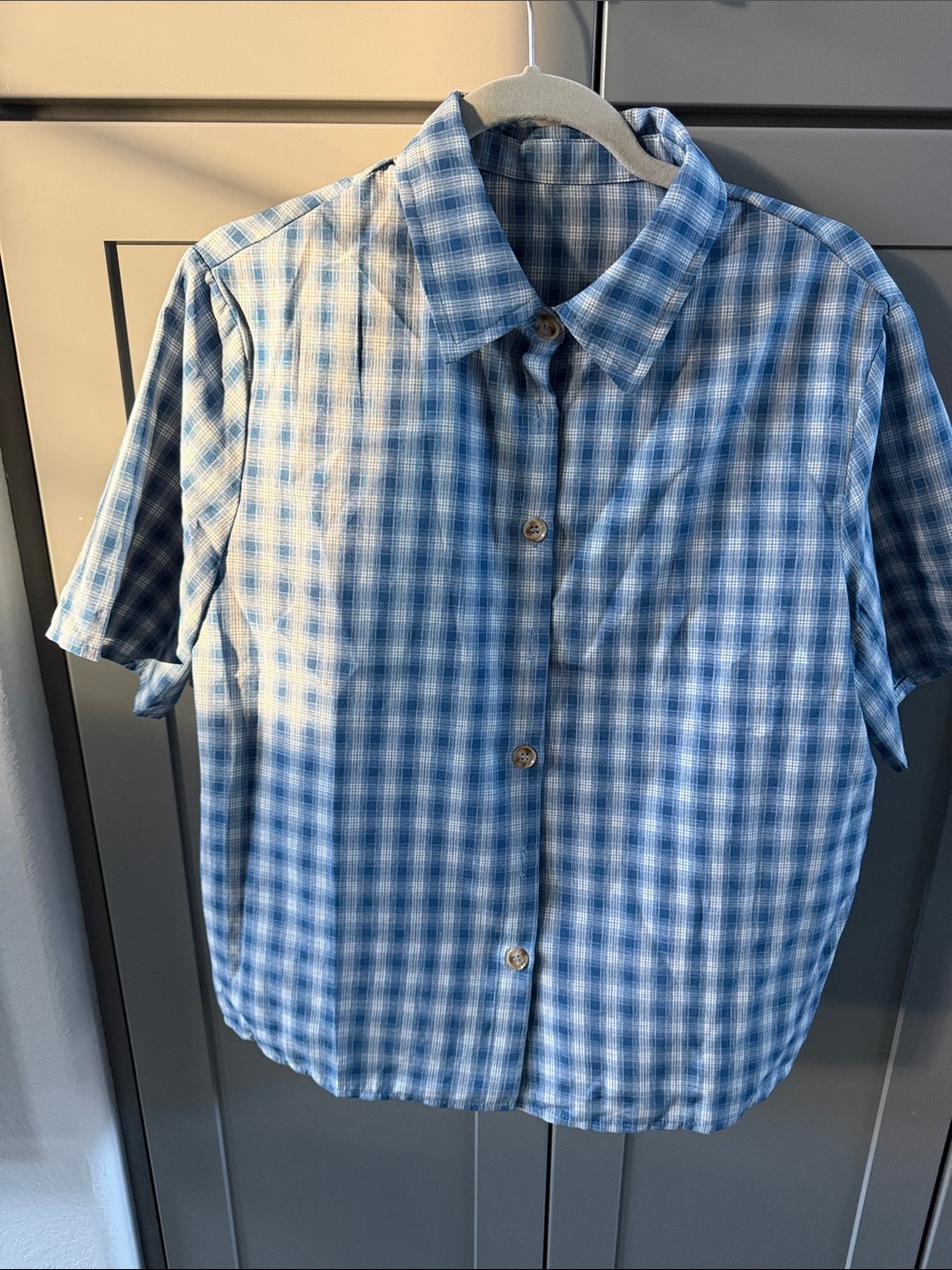 SHEIN Blue Gingham Short-Sleeve Button-Down Shirt